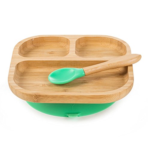 Baby Toddler Stay Put Dish Kids Suction Plate Bamboo Cute Tableware (Light green)
