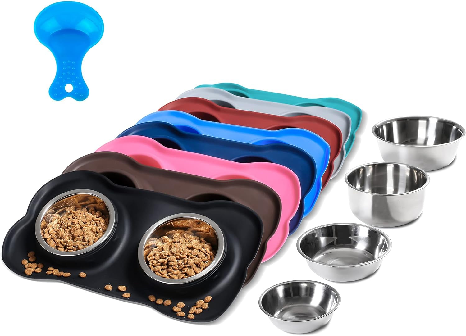 Pet Dog Bowls 2 Stainless Steel Dog Bowl with No Spill Non-Skid Silicone Mat + Pet Food Scoop Water and Food Feeder Bowls for Feeding Small Medium Large Dogs Cats Puppies (M, Black)